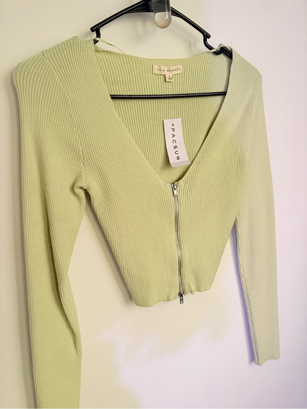 Pacsun Light Green Ribbed Zip Front